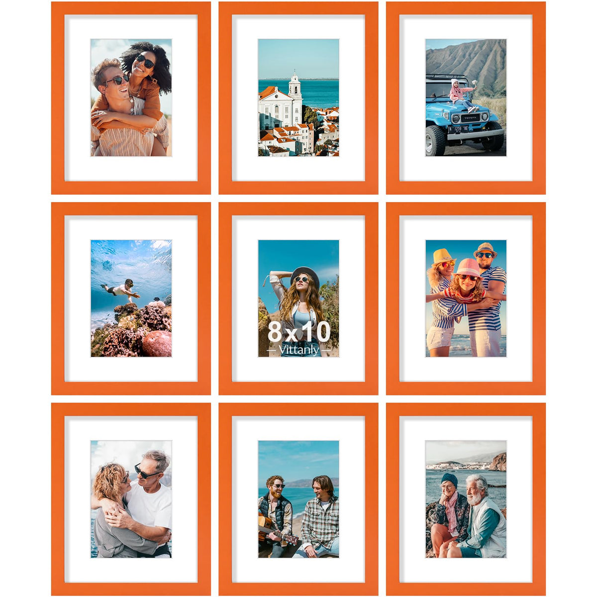 Vittanly 8x10 Picture Frames Set of 9 for Wall or Tabletop Display, Gold