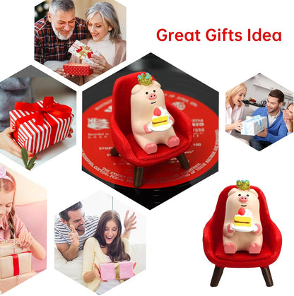RAQWI Pig Eating Cake Figurine on Red Sofa, Mini Resin Desk Decor