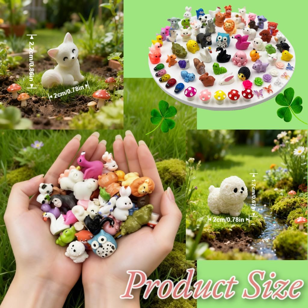 70pcs Mini Tiny Resin Animals for Fairy Garden Decor, Collectible, to Hide, Miniature Landscape, Dollhouse Accessories, Crafts Projects, Easter Scatter, DIY Terrarium(70 Styles)