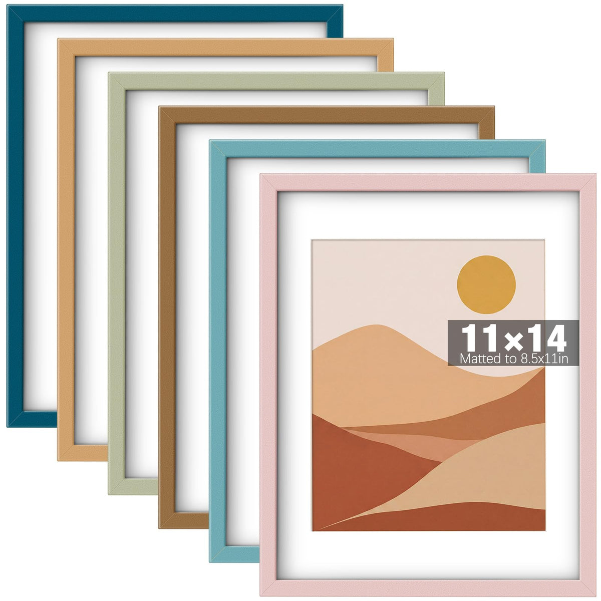 8 x 10, 5 x 7, 4 x 6 Picture Frame Set of 6, Boho Colorful Photo Frames