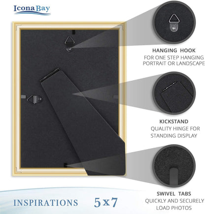 5x7 Gold Picture Frame, Contemporary, Inspirations, Wall or Table Top