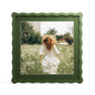 4x6 Picture Frame with Mat for 3.5x5, Wavy Edge Wooden Real Glass Photo Frame for Tabletop and Wall Hanging, Green, 1 Pack