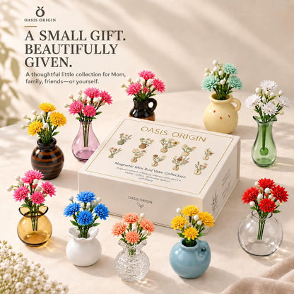 Hand-Blown Mini Vase Magnets for Fridge, Set of 10 Artisan Glass & Ceramic Bud Vases, Each One Unique, Tiny Garden Decor Gift for Mom, Teachers & Coworkers