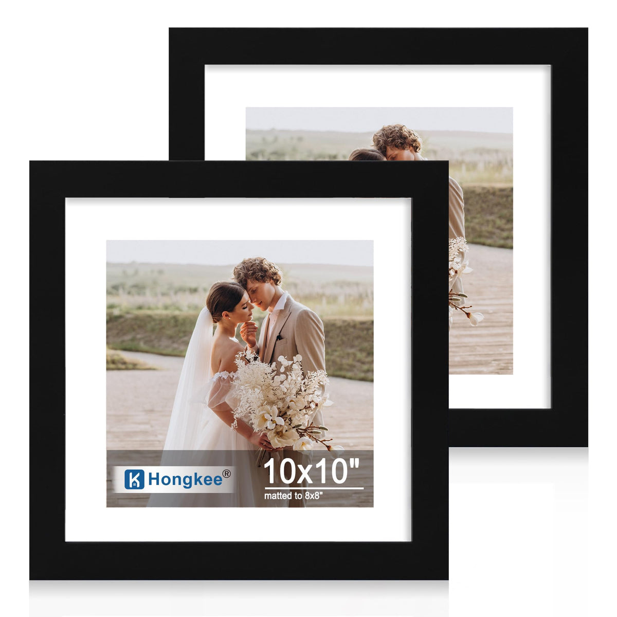 Hongkee 5x7 Picture Frame Set of 2, Real Glass and Wood Frame for Mat 4x6