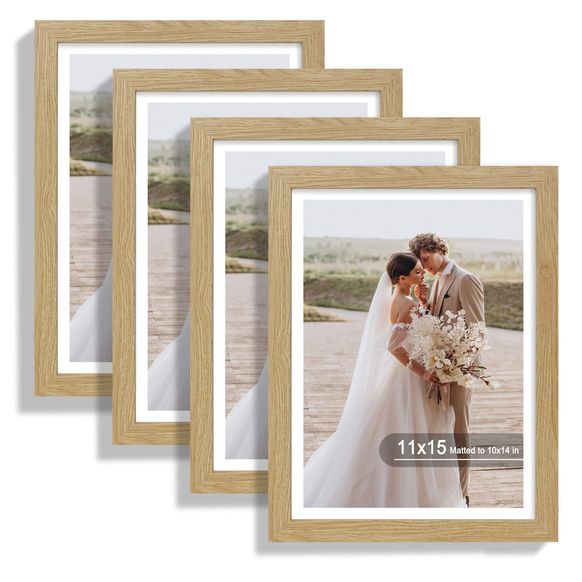 Hongkee 8x10 Picture Frame Set of 4, Real Glass and Wood Frame, 5x7 Mat