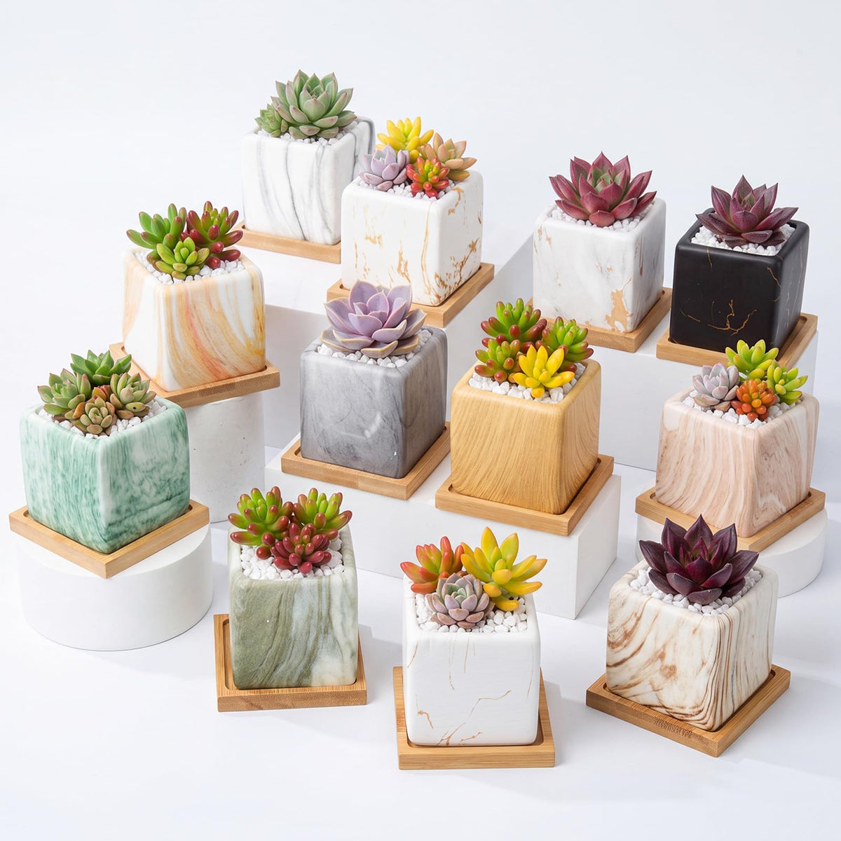 Ziliny Marbling Ceramic Flower Pot 3.35 Inch Succulent Small Plant Cactus Herbs Planter Ceramic Pot with Drainage Hole Matte Round Container(6 Pcs,Elegance Style)