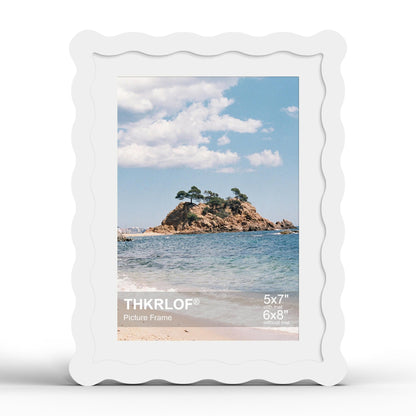 4x6 Picture Frame with Mat for 3.5x5, Wavy Edge Wooden Real Glass Photo Frame for Tabletop and Wall Hanging, Green, 1 Pack