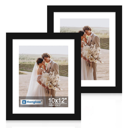 Hongkee 5x7 Picture Frame Set of 2, Real Glass and Wood Frame for Mat 4x6