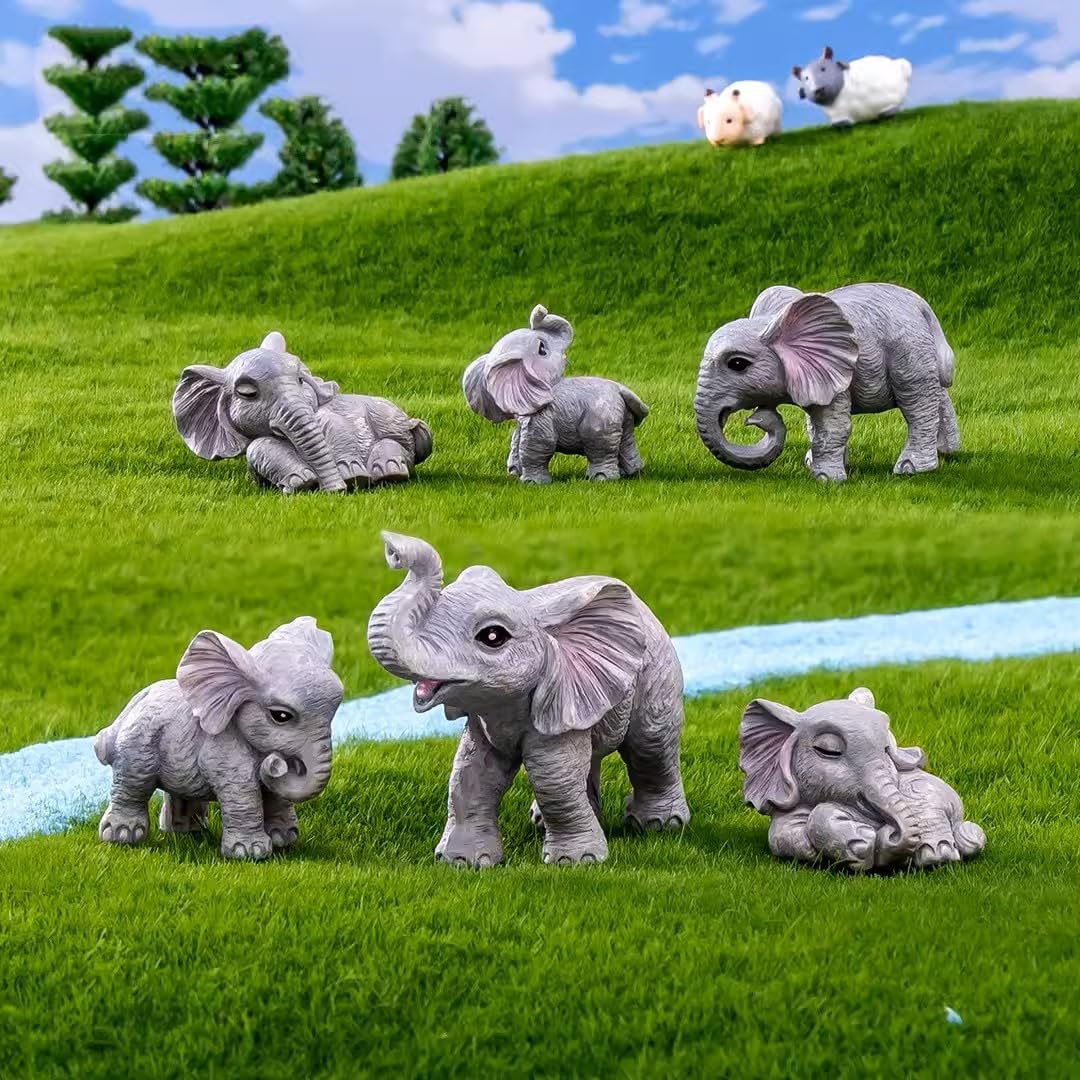 8Pcs Realistic Mini Elephant Figurines Small Resin Elephant