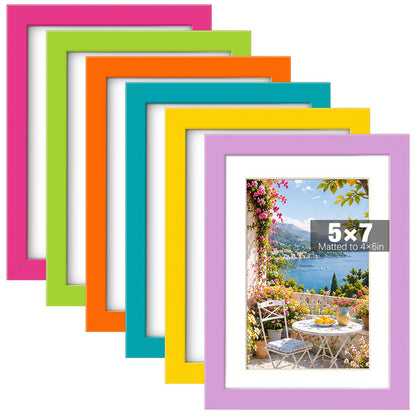 8 x 10, 5 x 7, 4 x 6 Picture Frame Set of 6, Boho Colorful Photo Frames