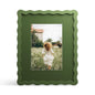 4x6 Picture Frame with Mat for 3.5x5, Wavy Edge Wooden Real Glass Photo Frame for Tabletop and Wall Hanging, Green, 1 Pack
