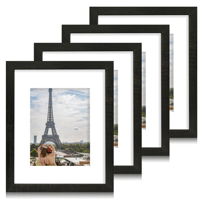 Hongkee 8x10 Picture Frame Set of 4, Real Glass and Wood Frame, 5x7 Mat
