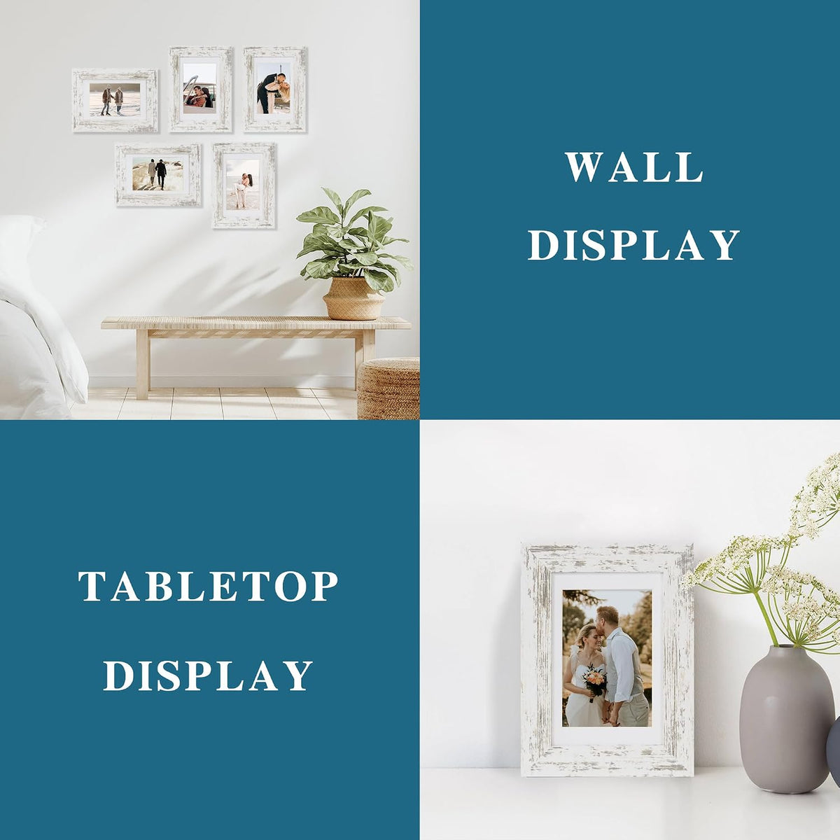 Hongkee 5x7 Picture Frame Set of 2, Real Glass and Wood Frame for Mat 4x6