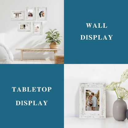 Hongkee 5x7 Picture Frame Set of 2, Real Glass and Wood Frame for Mat 4x6
