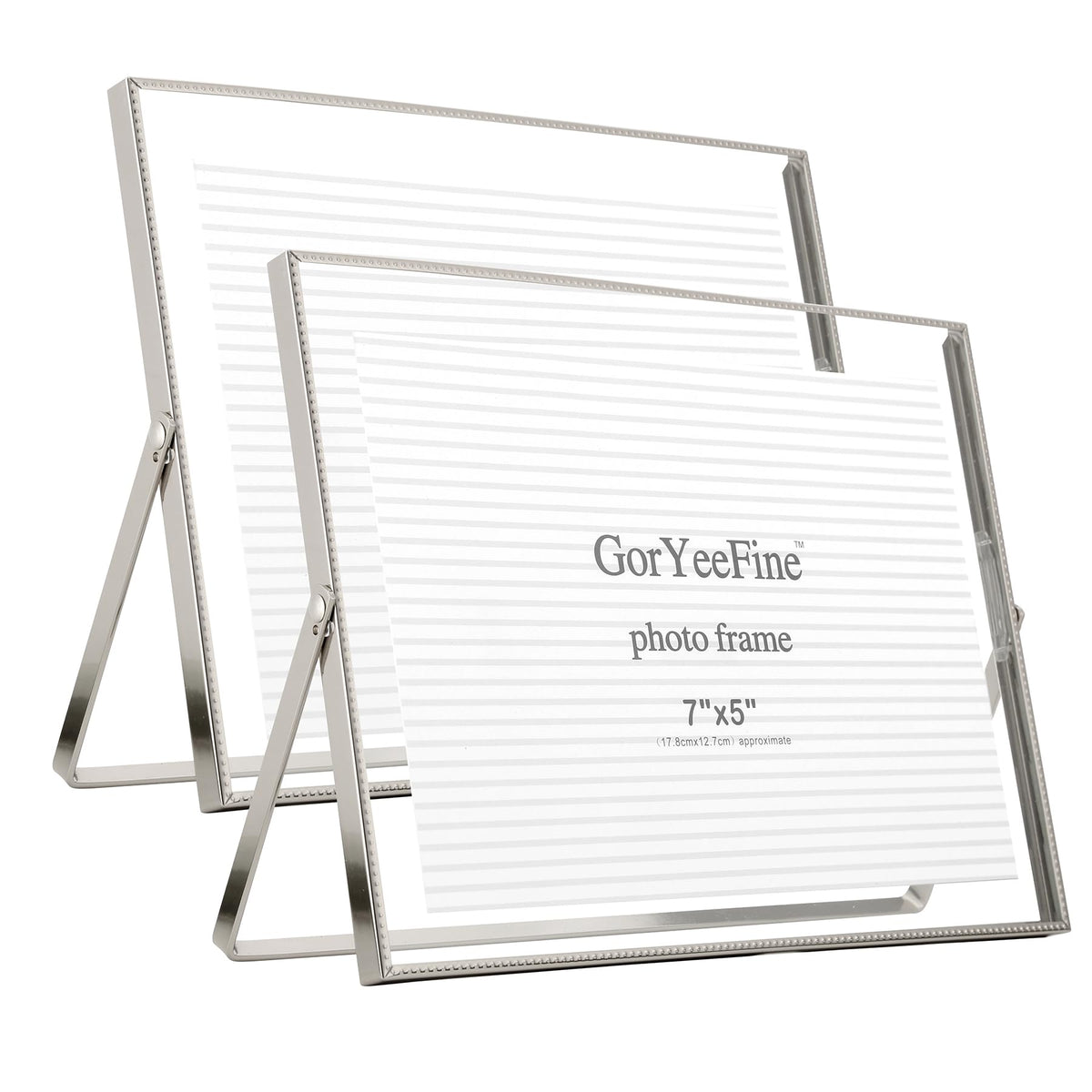Gold 8x10'' Floating Frame Set of 2,For Photo Sizes( 5x7'',6x8'',7x9''),Beautiful Metal Beaded Edge Frames Adjustable Tabletop/Shelf Photo Frame,Classy Gift Choice for Wedding