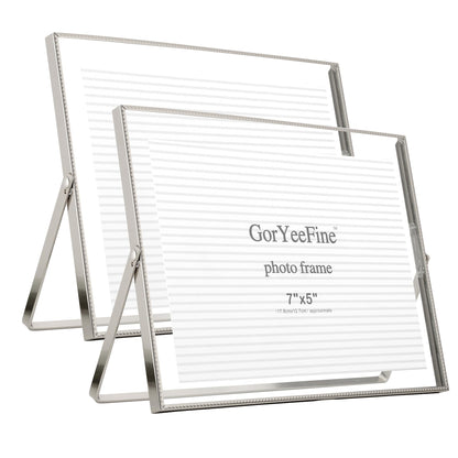 Gold 8x10'' Floating Frame Set of 2,For Photo Sizes( 5x7'',6x8'',7x9''),Beautiful Metal Beaded Edge Frames Adjustable Tabletop/Shelf Photo Frame,Classy Gift Choice for Wedding