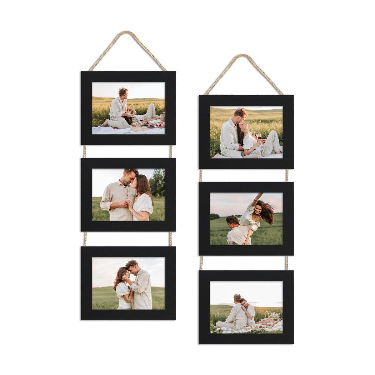 4x6 Collage Picture Frames Set of 2, Rustic Wooden Real Glass Vertical Hanging 3 Opening 4 by 6 Photo Frame, Rustic Brown