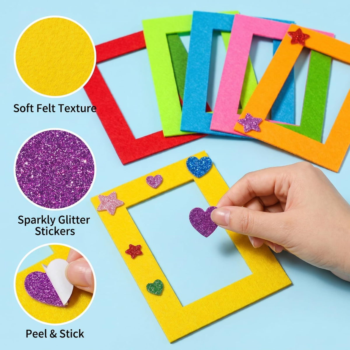 Jetec 24 Pieces Felt Craft Picture Frames with Stickers 4x6 in 12 Colors