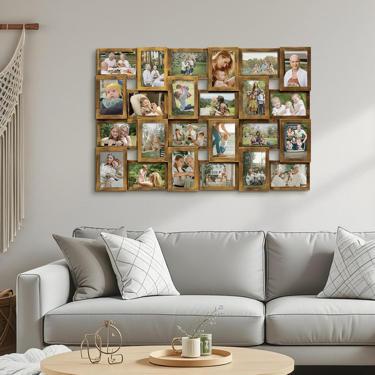 J.M.Deco Collage Picture Frames for Wall 24 Slots, Large Photo Frame Collage Wall Hanging for 4 x 6 Photo, Christmas Gift for Family or Friends - Retro Gold
