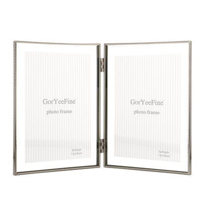 Gold 8x10'' Floating Frame Set of 2,For Photo Sizes( 5x7'',6x8'',7x9''),Beautiful Metal Beaded Edge Frames Adjustable Tabletop/Shelf Photo Frame,Classy Gift Choice for Wedding