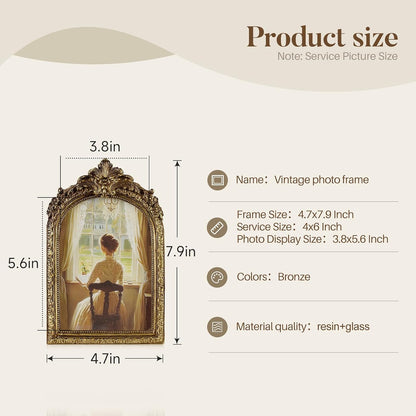 Cuspin 4x6 Vintage Picture Frame Gold Ornate Resin Arched Photo Frame