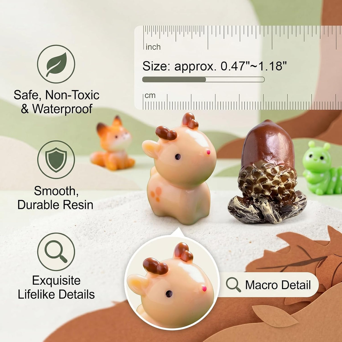 Zerobe 40Pcs Mini Forest Animal Figurines: Resin Fairy Garden Accessories
