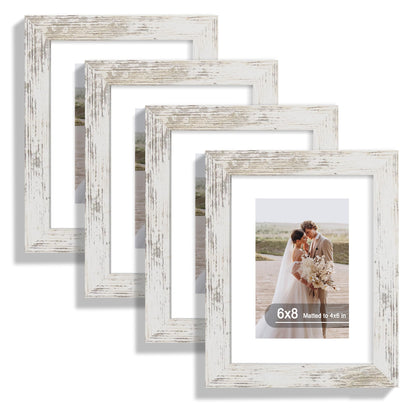 Hongkee 8x10 Picture Frame Set of 4, Real Glass and Wood Frame, 5x7 Mat