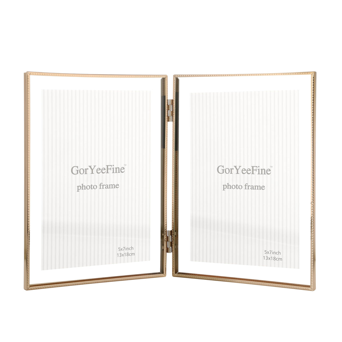 Gold 8x10'' Floating Frame Set of 2,For Photo Sizes( 5x7'',6x8'',7x9''),Beautiful Metal Beaded Edge Frames Adjustable Tabletop/Shelf Photo Frame,Classy Gift Choice for Wedding