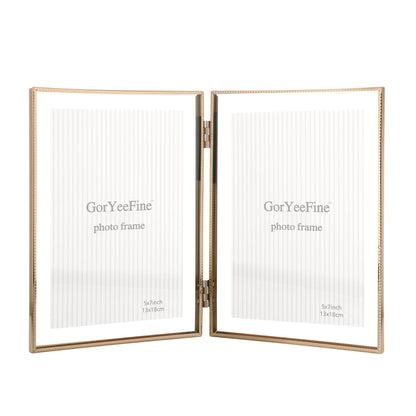 Gold 8x10'' Floating Frame Set of 2,For Photo Sizes( 5x7'',6x8'',7x9''),Beautiful Metal Beaded Edge Frames Adjustable Tabletop/Shelf Photo Frame,Classy Gift Choice for Wedding