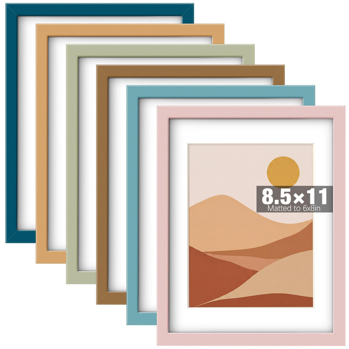 8 x 10, 5 x 7, 4 x 6 Picture Frame Set of 6, Boho Colorful Photo Frames