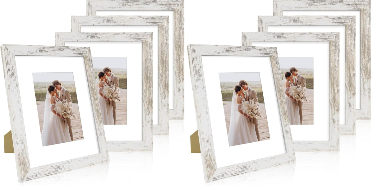 Hongkee 8x10 Picture Frame Set of 4, Real Glass and Wood Frame, 5x7 Mat
