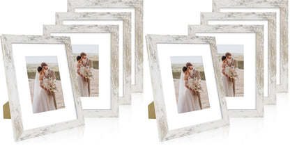 Hongkee 8x10 Picture Frame Set of 4, Real Glass and Wood Frame, 5x7 Mat