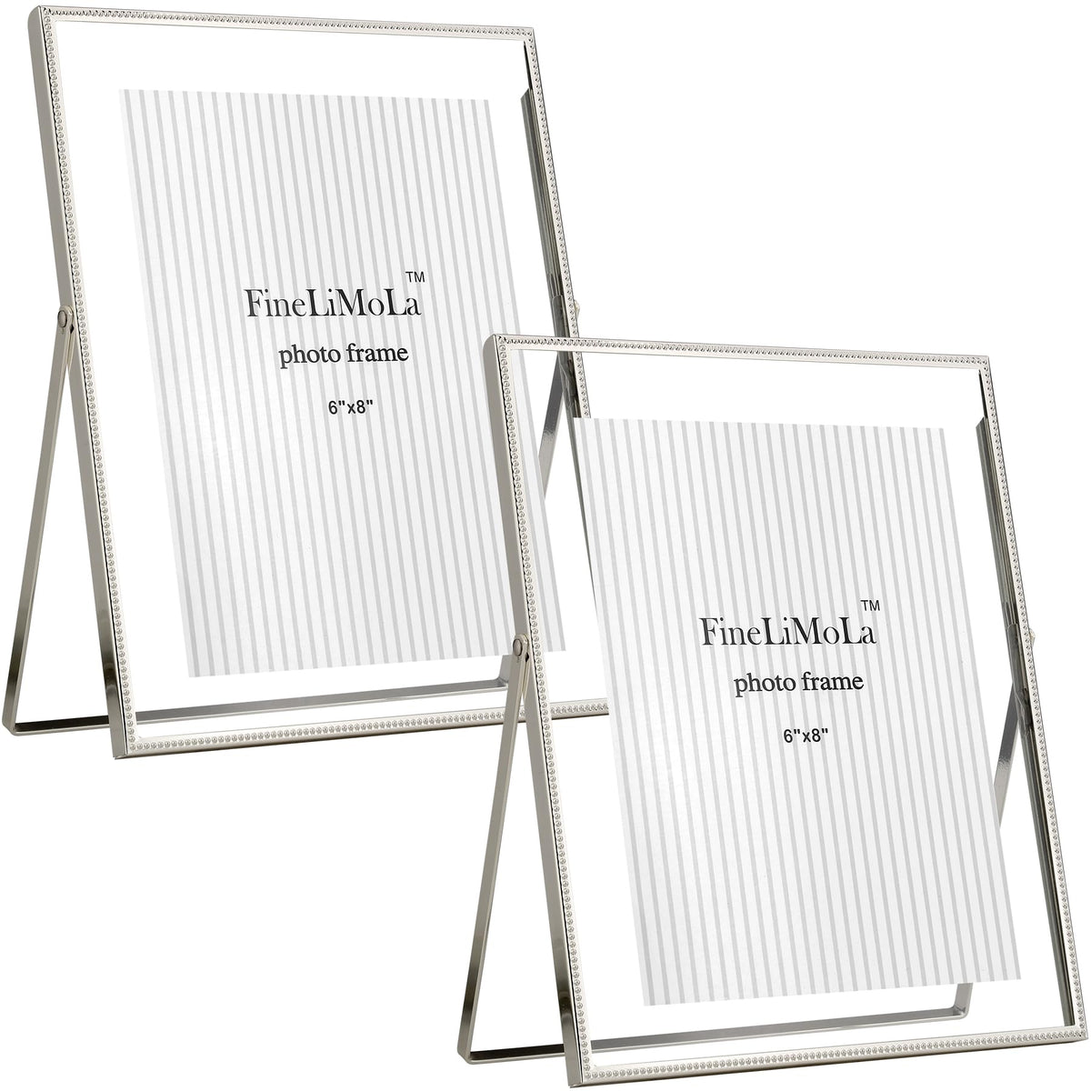 Gold 5x7'' Floating Picture Frames 2Pack,for Photo Sizes(3.5x5&4x6),Beaded Metal Edge,Adjustable Tabletop/Shelf Display for Wedding,Home & Office Decor
