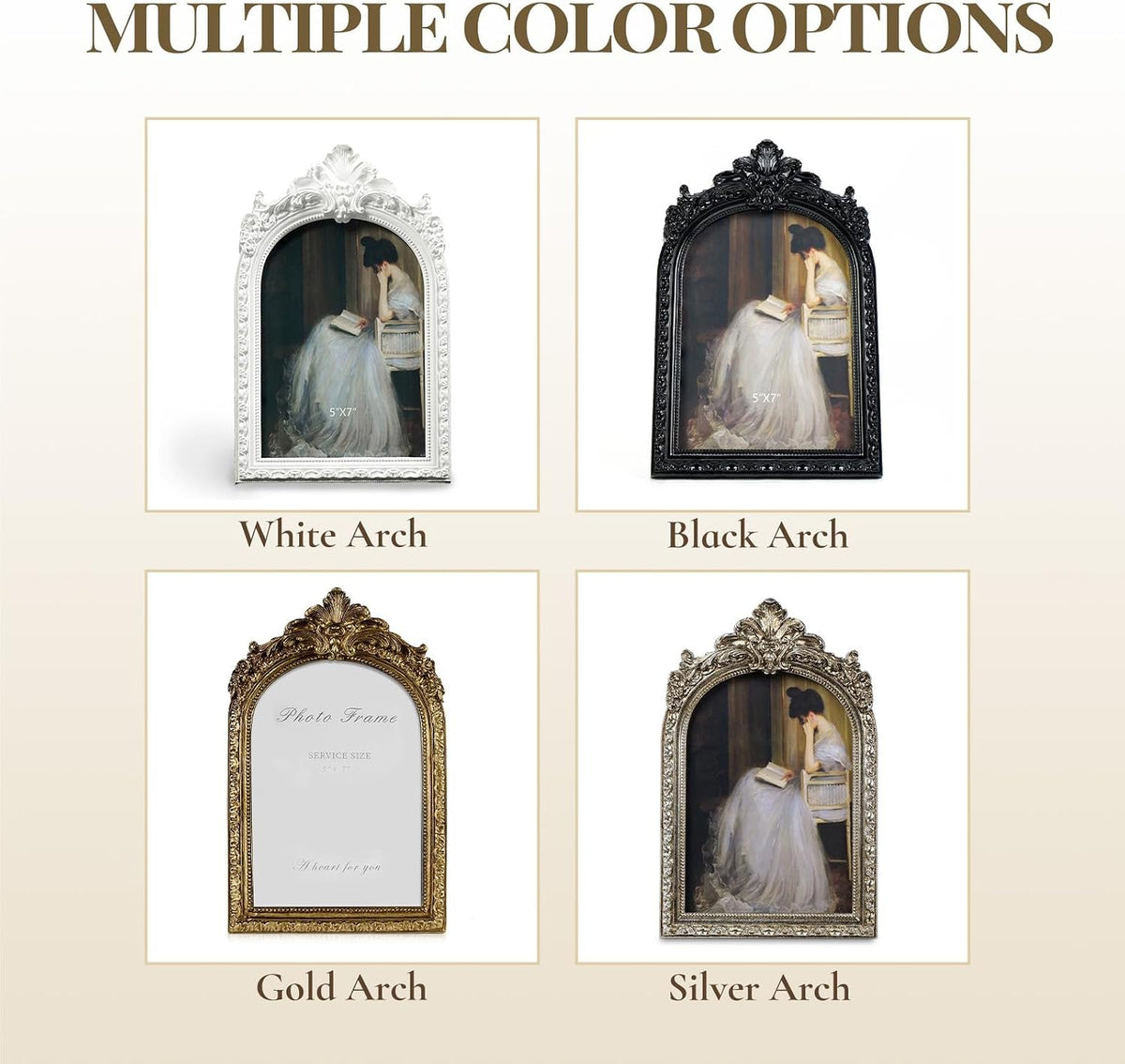 Cuspin 4x6 Vintage Picture Frame Gold Ornate Resin Arched Photo Frame