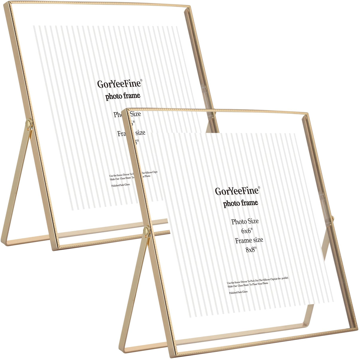 Gold 8x10'' Floating Frame Set of 2,For Photo Sizes( 5x7'',6x8'',7x9''),Beautiful Metal Beaded Edge Frames Adjustable Tabletop/Shelf Photo Frame,Classy Gift Choice for Wedding