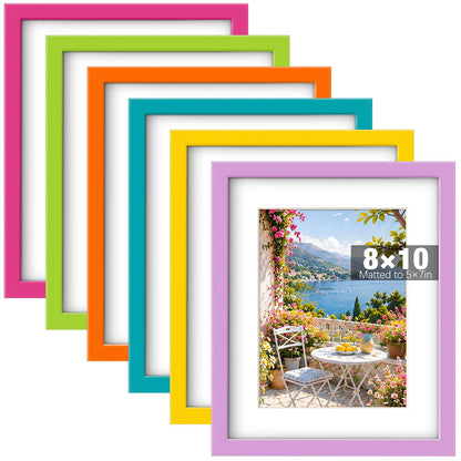 8 x 10, 5 x 7, 4 x 6 Picture Frame Set of 6, Boho Colorful Photo Frames