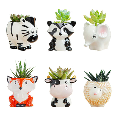 DIYOMR Cute Animal Ceramics Planter Small Succulent Pot Cartoon Shaped Plant Pot for Mini Plants Flower Cactus, Smooth Shiny Ceramic - Plants Not Included (Cow)