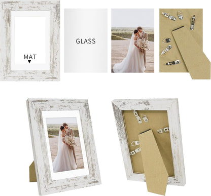 Hongkee 5x7 Picture Frame Set of 2, Real Glass and Wood Frame for Mat 4x6