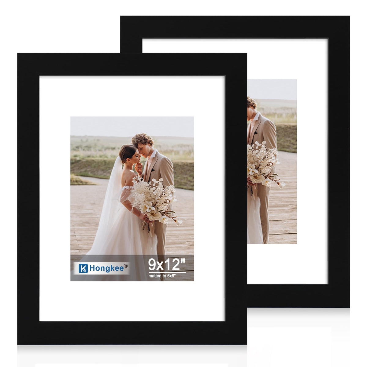Hongkee 5x7 Picture Frame Set of 2, Real Glass and Wood Frame for Mat 4x6