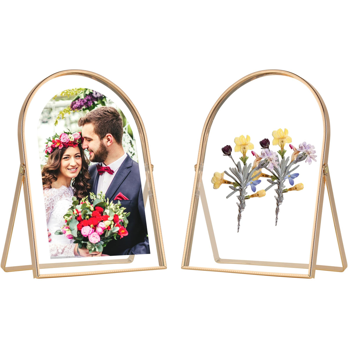 Gold 8x10'' Floating Frame Set of 2,For Photo Sizes( 5x7'',6x8'',7x9''),Beautiful Metal Beaded Edge Frames Adjustable Tabletop/Shelf Photo Frame,Classy Gift Choice for Wedding