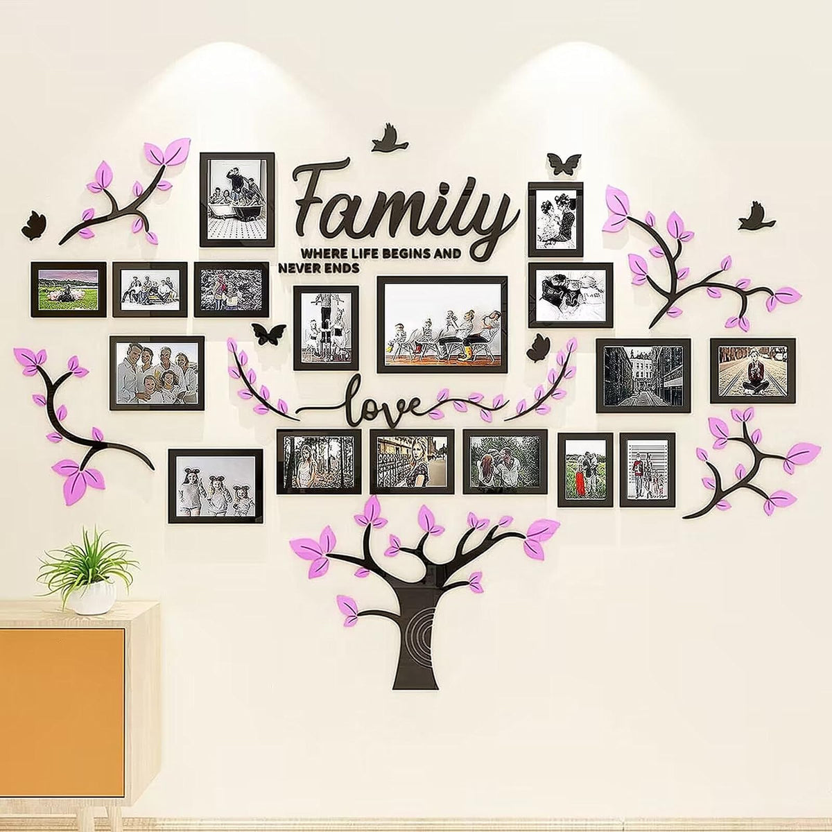 Picture Frames Collage Wall Decor - Family Tree Wall Decor for Living Room 4x6 5x7 8x10 11x14 3D DIY-Acrylic Family Wall Decor Photo Collage Frame for Wall