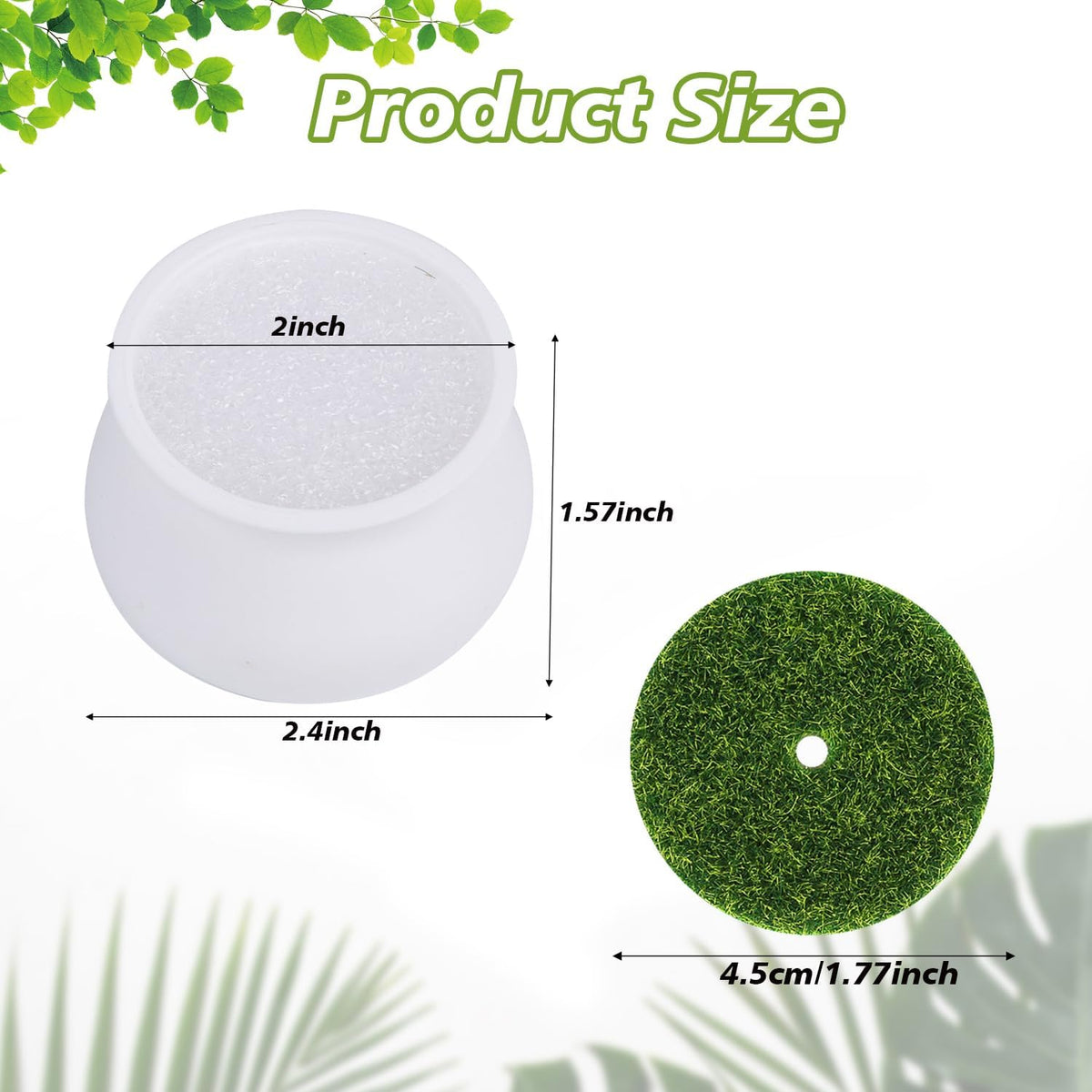 FINGOOO 2 Inch Little White Pots, 12 Pack Plastic Plant Pots with Foam and Simulated Lawn for Crochet Flowers Knit Plants DIY Craft Home Desk Decor