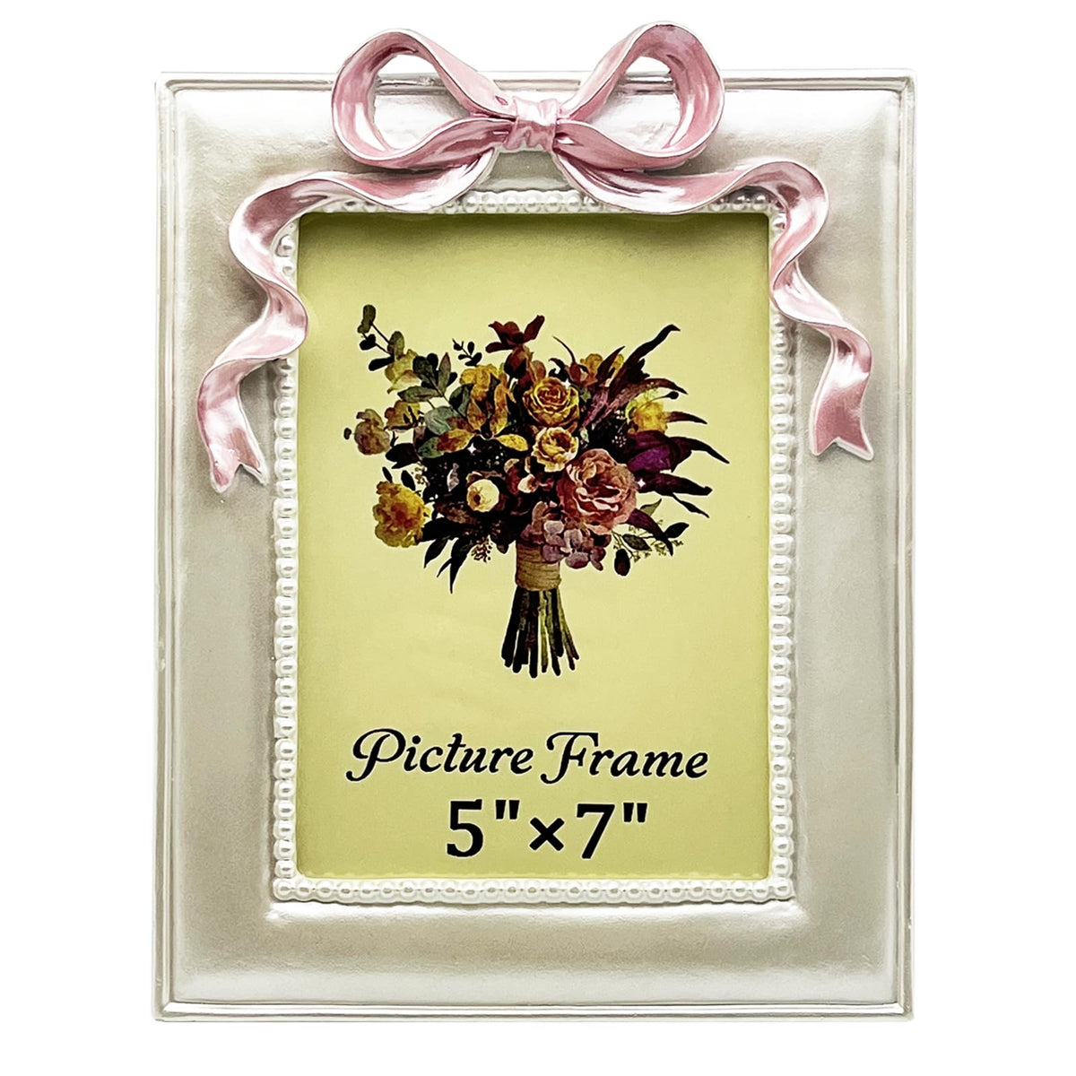 JANDERART 4x6 Pink Bow Picture Frame, Cute Photo Frame, Pearly White