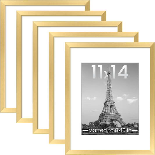 upsimples 11x14 Picture Frame, Gallery Wall Frames Set of 5, Gold