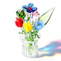 8 Pcs Mini Glass Flowers with Vase Set Small Crystal Bouquet