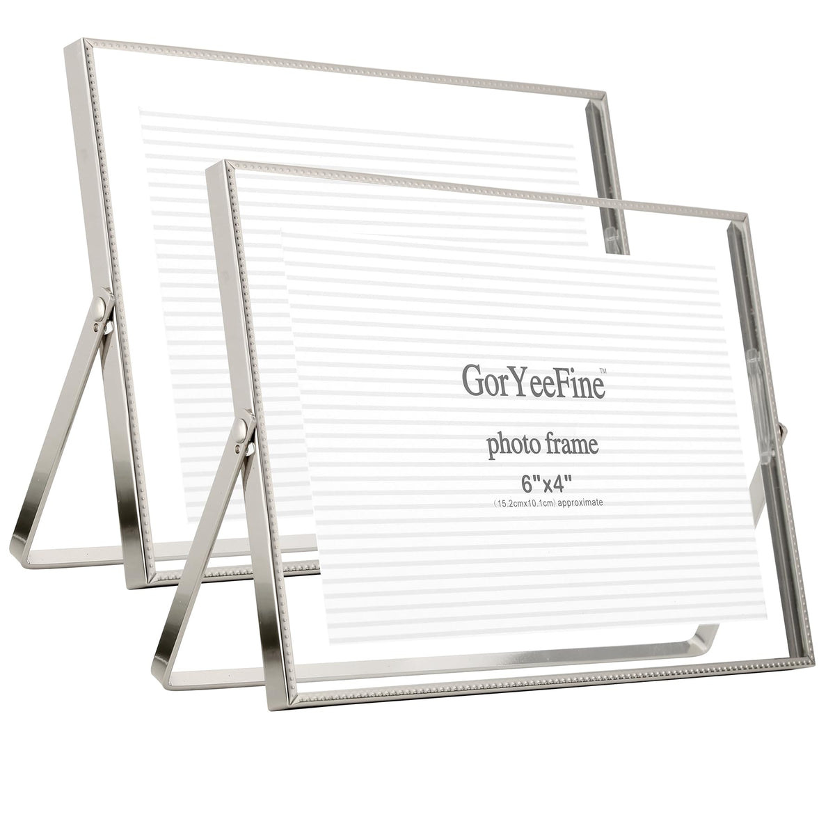 Gold 8x10'' Floating Frame Set of 2,For Photo Sizes( 5x7'',6x8'',7x9''),Beautiful Metal Beaded Edge Frames Adjustable Tabletop/Shelf Photo Frame,Classy Gift Choice for Wedding