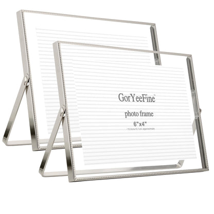 Gold 8x10'' Floating Frame Set of 2,For Photo Sizes( 5x7'',6x8'',7x9''),Beautiful Metal Beaded Edge Frames Adjustable Tabletop/Shelf Photo Frame,Classy Gift Choice for Wedding