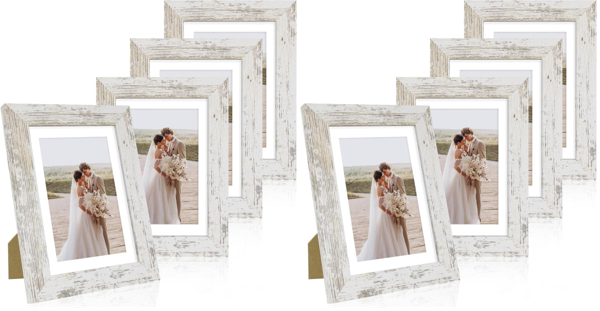 Hongkee 8x10 Picture Frame Set of 4, Real Glass and Wood Frame, 5x7 Mat
