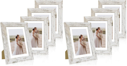 Hongkee 8x10 Picture Frame Set of 4, Real Glass and Wood Frame, 5x7 Mat