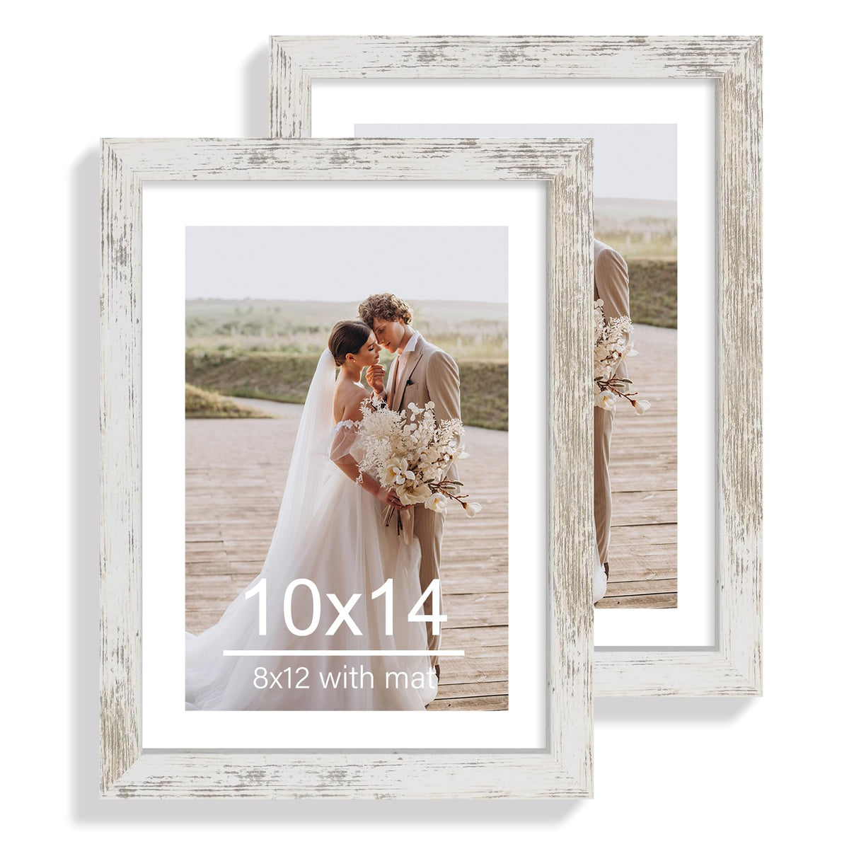 Hongkee 5x7 Picture Frame Set of 2, Real Glass and Wood Frame for Mat 4x6